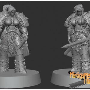 Minigames Miniatures の Space Nuns Matriarch Wolf Queen Russ。32 mm スケール、オーダーメイドの 3D プリント。