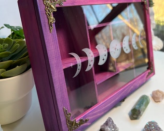 Lunar Phases Wooden Compartment Storage Box: Herb and Crystal Storage