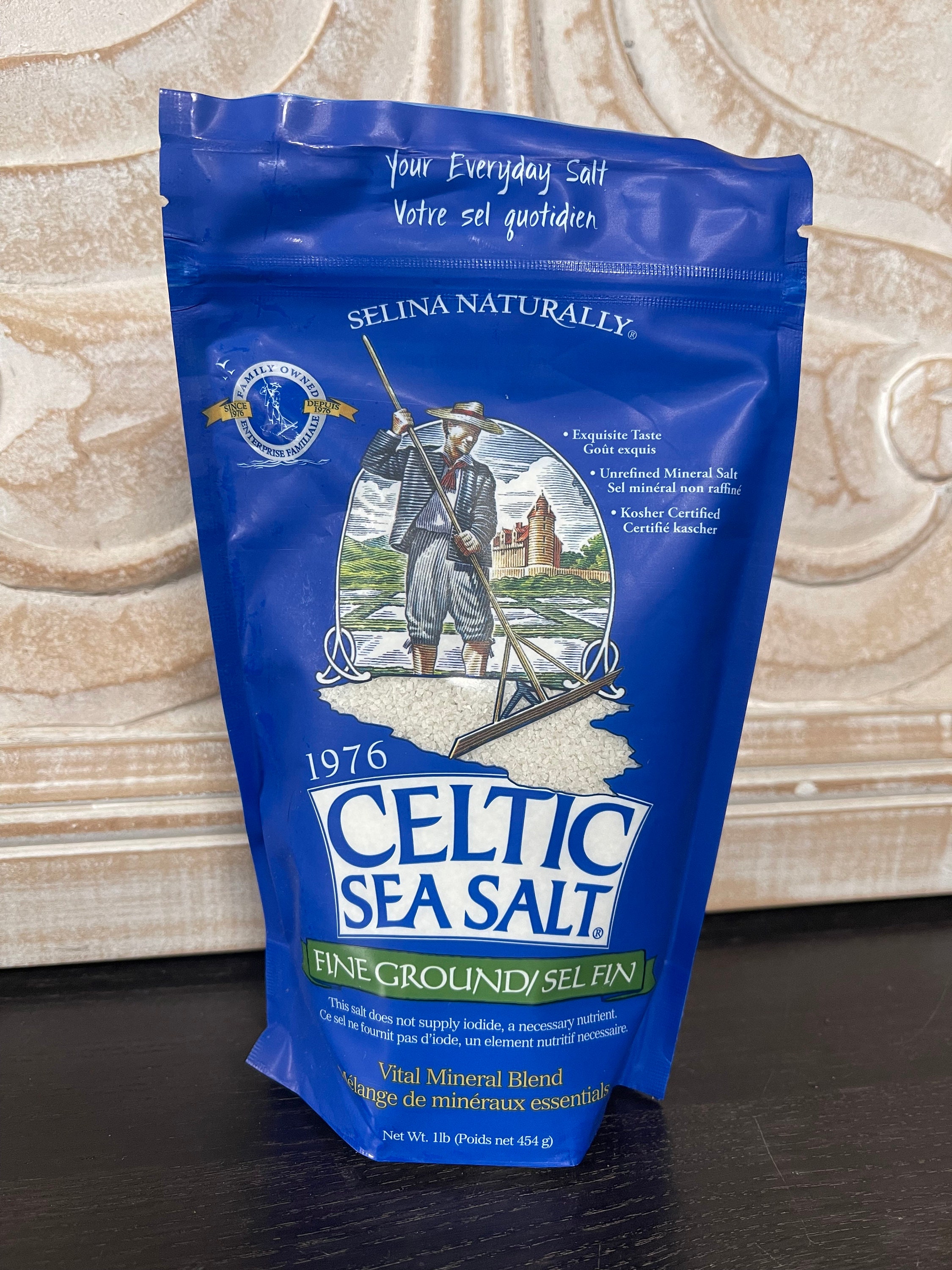 Sal marina celta molida fina: (1) bolsa de 5 libras de sal marina nutritiva  y clásica, ideal para cocinar, hornear, encurtir, terminar y más, apta