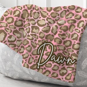 Personalized pink leopard print blanket, Leopard dorm room decor, teenage girl gifts, custom blanket with name, animal print nursery