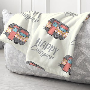 Happy Camper blanket, camping gifts, Rv accessories for inside, RV Decor, camp gifts for women, RV Bedding, mothers day gift