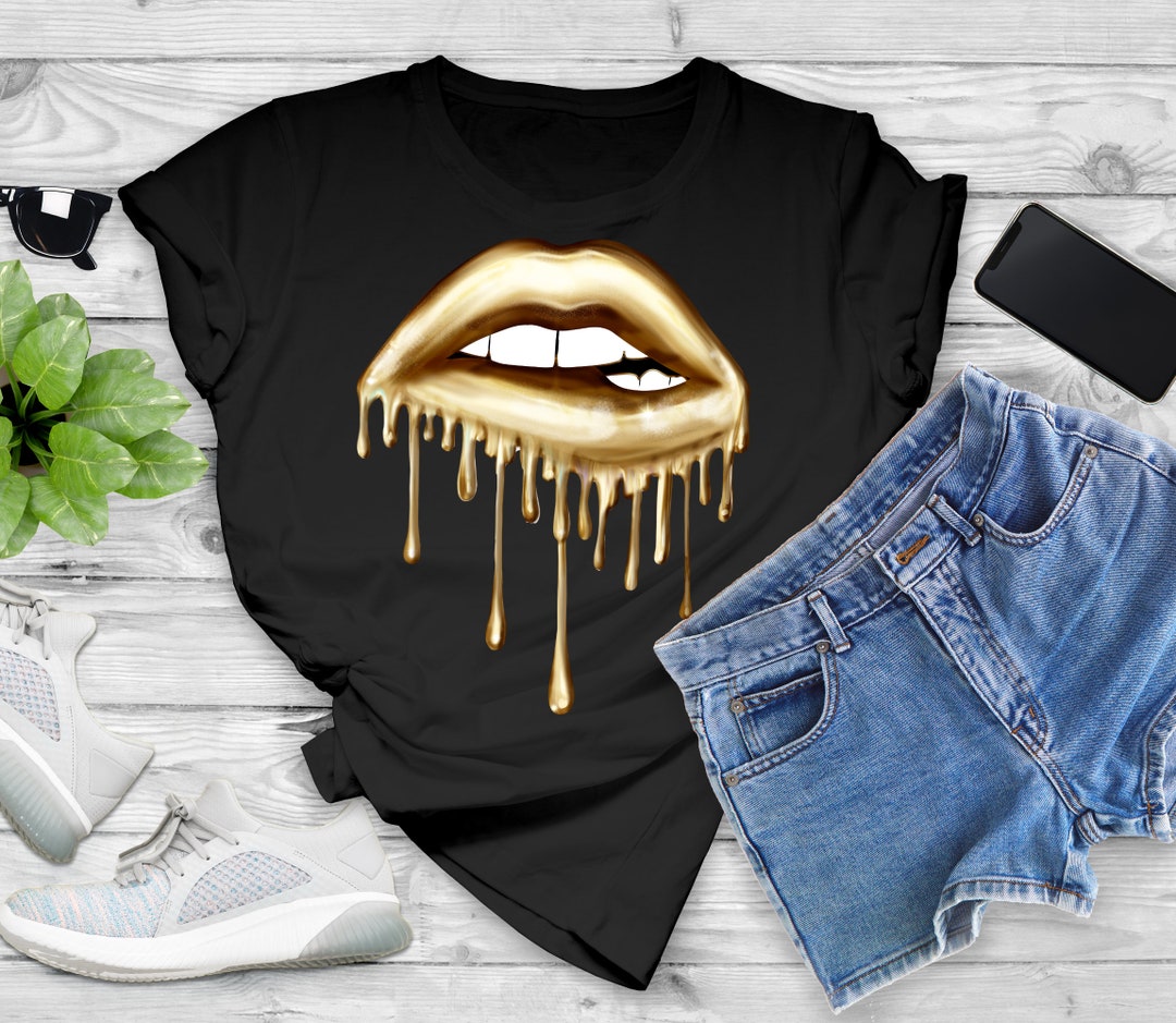Gold Dripping Lips Tshirt for Women Kissing Lips T Shirt Etsy