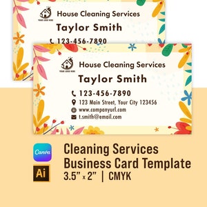 Cleaning Service Business Card Template | Editable | Printable | Adobe Illustrator & Canva | 3.5”x2” | Instant Download