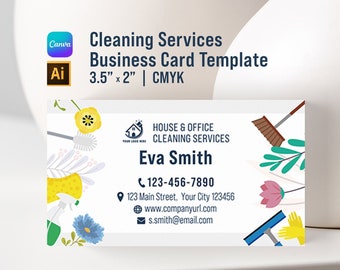 Cleaning Service Business Card Template | Editable | Printable | Adobe Illustrator  & Canva | 3.5”x2” | Instant Download