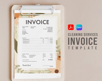 Plantilla de factura de servicios de limpieza / PDF y Canva rellenables / Tamaño carta de EE. UU. / Factura comercial de limpieza / Formulario de factura rellenable