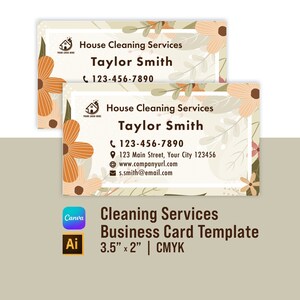 Cleaning Service Business Card Template | Editable | Printable | Adobe Illustrator  & Canva | 3.5”x2” | Instant Download
