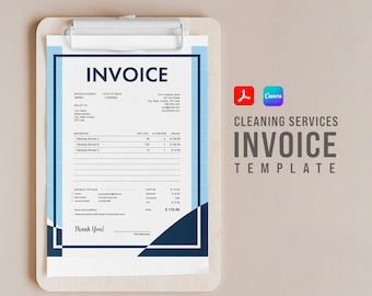 Plantilla de factura de servicios de limpieza / PDF y Canva rellenables / Tamaño carta de EE. UU. / Factura de servicio de limpieza residencial / Formulario de factura rellenable