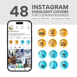 Instagram Highlight Covers | Story | Editable Canva | Ready-to-use JPEG & PNG | Templates for Cleaning Business | IG Highlight icons