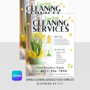 Folleto editable del servicio de limpieza de primavera / Plantilla de volante imprimible de negocios limpios profesionales / Canva / Tamaño de carta de EE. UU. / Descarga instantánea