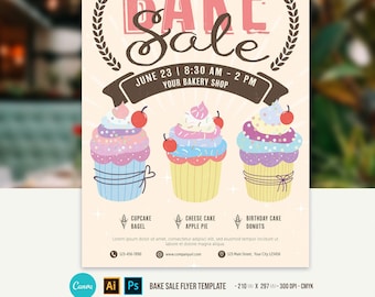 Bake Sale Printable Flyer | Event Flyer Template | Bakery | AI & PSD | Canva | A4 | Instant Download | Cupcake | Fundraiser | Donation