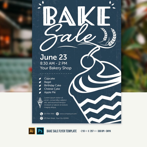 Bake Sale Printable Flyer | Event Flyer Template |  Bakery | AI & PSD | A4 | Instant Download | Cupcake | Fundraiser | Donation