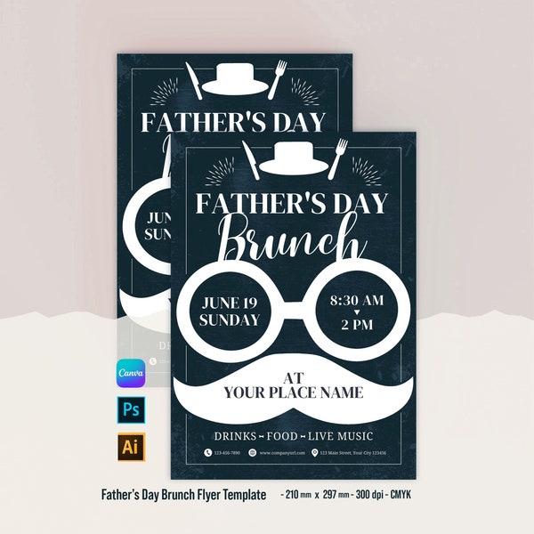 Druckbarer Flyer zum Vatertag Brunch | Vorlage | Restaurant | KI & PSD, Canva | A4, 210 x 297 mm | Sofort Download