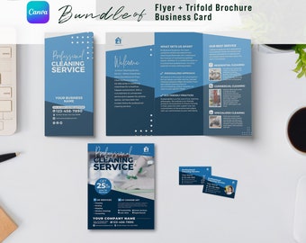 Template Bundle for Professional Cleaning Services Marketing | Trifold Brochure, Flyer, & Business Card | Canva | Instant Download