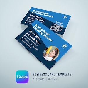 Cleaning Service Business Card Template | 2 Layouts | Editable | Printable | Canva | 3.5”x2” | Instant Download | Clean Business