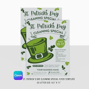 Plantilla de volante especial de limpieza del día de San Patricio / Canva / Tamaño de carta de EE. UU. 8,5" x 11" / Descarga instantánea / Empresa de limpieza / Negocio limpio