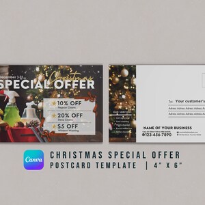Modelo de cartão postal de oferta especial de Natal | Canva | 4" x 6" | Download instantâneo | Empresa de limpeza | Negócio limpo | Cartão de felicitações de Natal