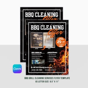 Folleto de servicios de limpieza de parrillas para barbacoa, Oferta profesional de limpieza profesional, Imprimible, Plantilla, Canva, Tamaño carta de EE. UU., Descarga instantánea