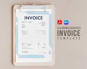 Plantilla de factura de servicios de limpieza / PDF y Canva rellenables / Tamaño carta de EE. UU. / Factura de servicio de limpieza residencial / Formulario de factura rellenable