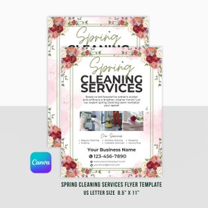 Folleto editable del servicio de limpieza de primavera / Plantilla de volante imprimible de negocios limpios profesionales / Canva / Tamaño de carta de EE. UU. / Descarga instantánea