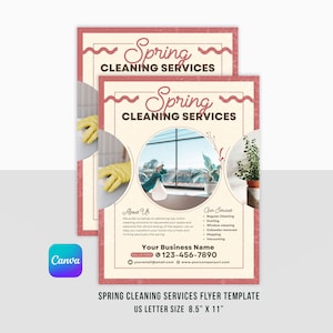 Folleto editable del servicio de limpieza de primavera / Plantilla de volante imprimible de negocios limpios profesionales / Canva / Tamaño de carta de EE. UU. / Descarga instantánea