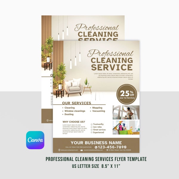 Professional Cleaning Service Flyer Template | Canva | US Letter Size 8.5" x 11" | Instant Download | Cleaning Company | Clean Business