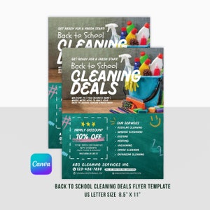 Folleto de ofertas de limpieza de regreso a la escuela / Servicio profesional de limpieza empresarial / Imprimible / Plantilla / Canva / Tamaño carta de EE. UU. / Descarga instantánea