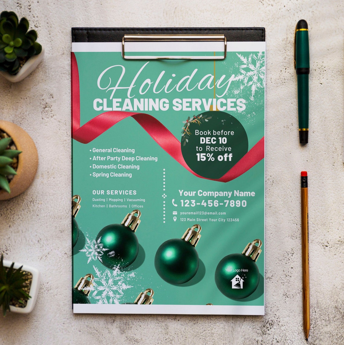 Holiday Cleaning Services Flyer Template Canva 8.5 X 11 Inch Clean