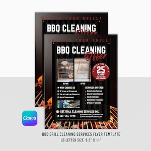 Folleto de servicios de limpieza de parrillas para barbacoa / Oferta de negocios limpios profesionales / Imprimible / Plantilla / Canva / Tamaño carta de EE. UU. / Descarga instantánea