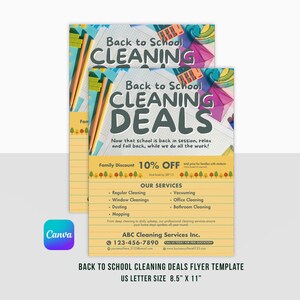 Folleto de ofertas de limpieza de regreso a la escuela / Servicio profesional de limpieza empresarial / Imprimible / Plantilla / Canva / Tamaño carta de EE. UU. / Descarga instantánea
