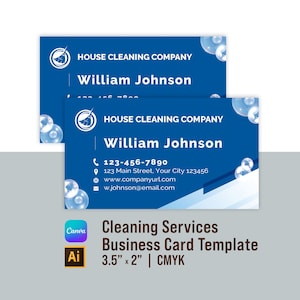 Cleaning Service Business Card Template | Editable | Printable | Adobe Illustrator  & Canva | 3.5”x2” | Instant Download | Power Cleaning