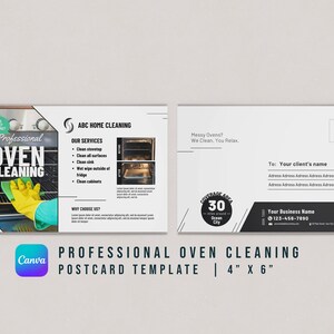 Modelo profissional do cartão da limpeza do forno de <br> Entrega Rápida? Canva | 4" x 6" | Download instantâneo | Empresa de Limpeza | Negócios Limpos | Cartão de felicitações