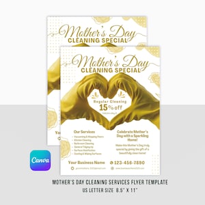 Mother's Day Cleaning Service Editable Flyer | Professional Clean Business Printable Template | Canva | US Letter Size | Instant Download