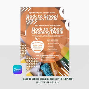 Folleto de ofertas de limpieza de regreso a la escuela, Servicio profesional de limpieza empresarial, Imprimible, Plantilla, Canva, Tamaño carta de EE. UU., Descarga instantánea