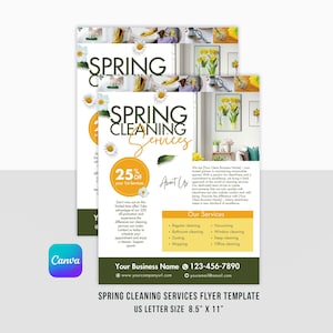 Folleto editable del servicio de limpieza de primavera / Plantilla de volante imprimible de negocios limpios profesionales / Canva / Tamaño de carta de EE. UU. / Descarga instantánea