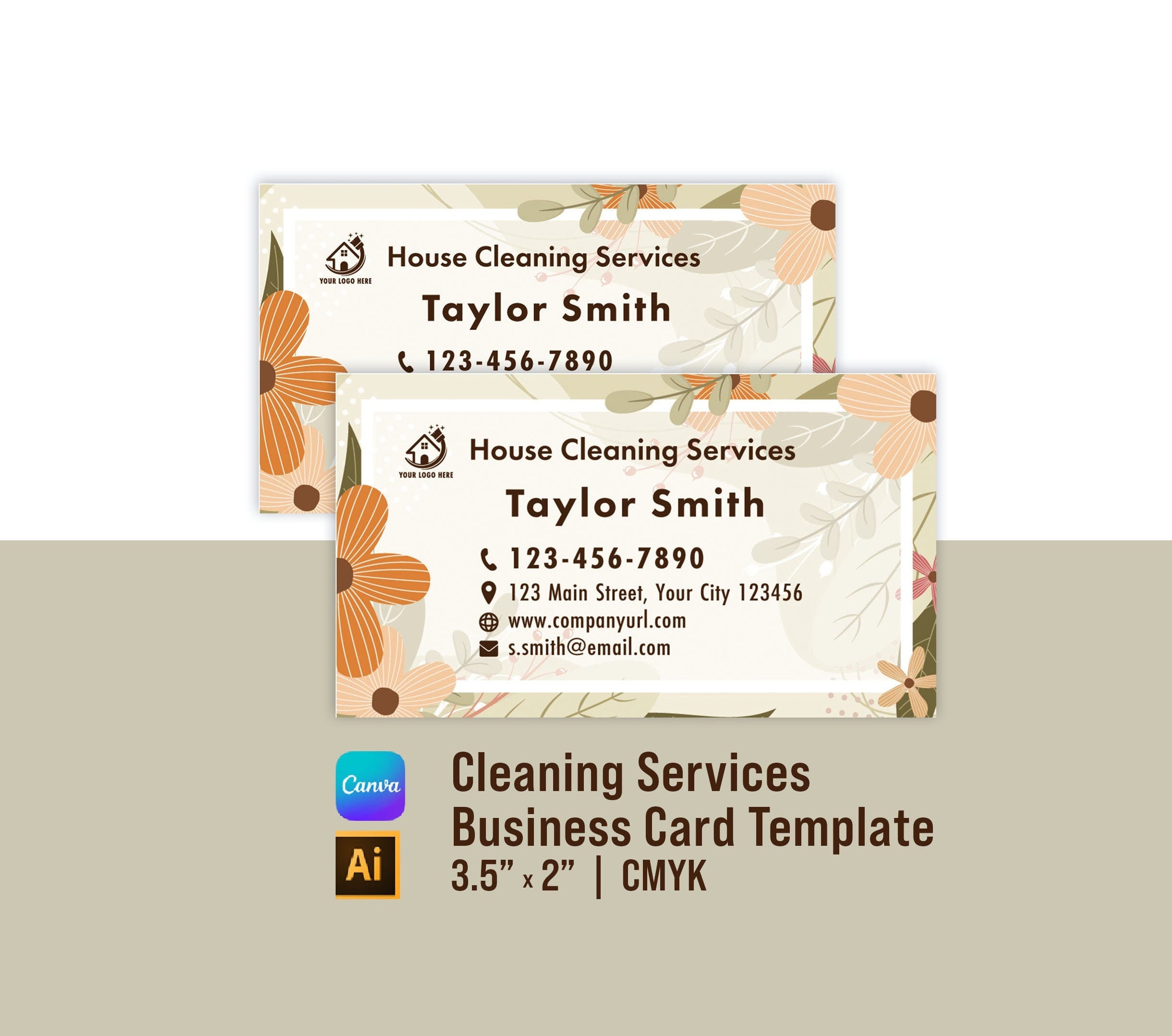 Cleaning Service Business Card Template | Editable | Printable | Adobe Illustrator  & Canva | 3.5”x2” | Instant Download
