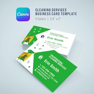 Cleaning Service Business Card Template | 2 Colors | Cleaning Business | Editable | Printable | Canva | 3.5”x2” | Instant Download