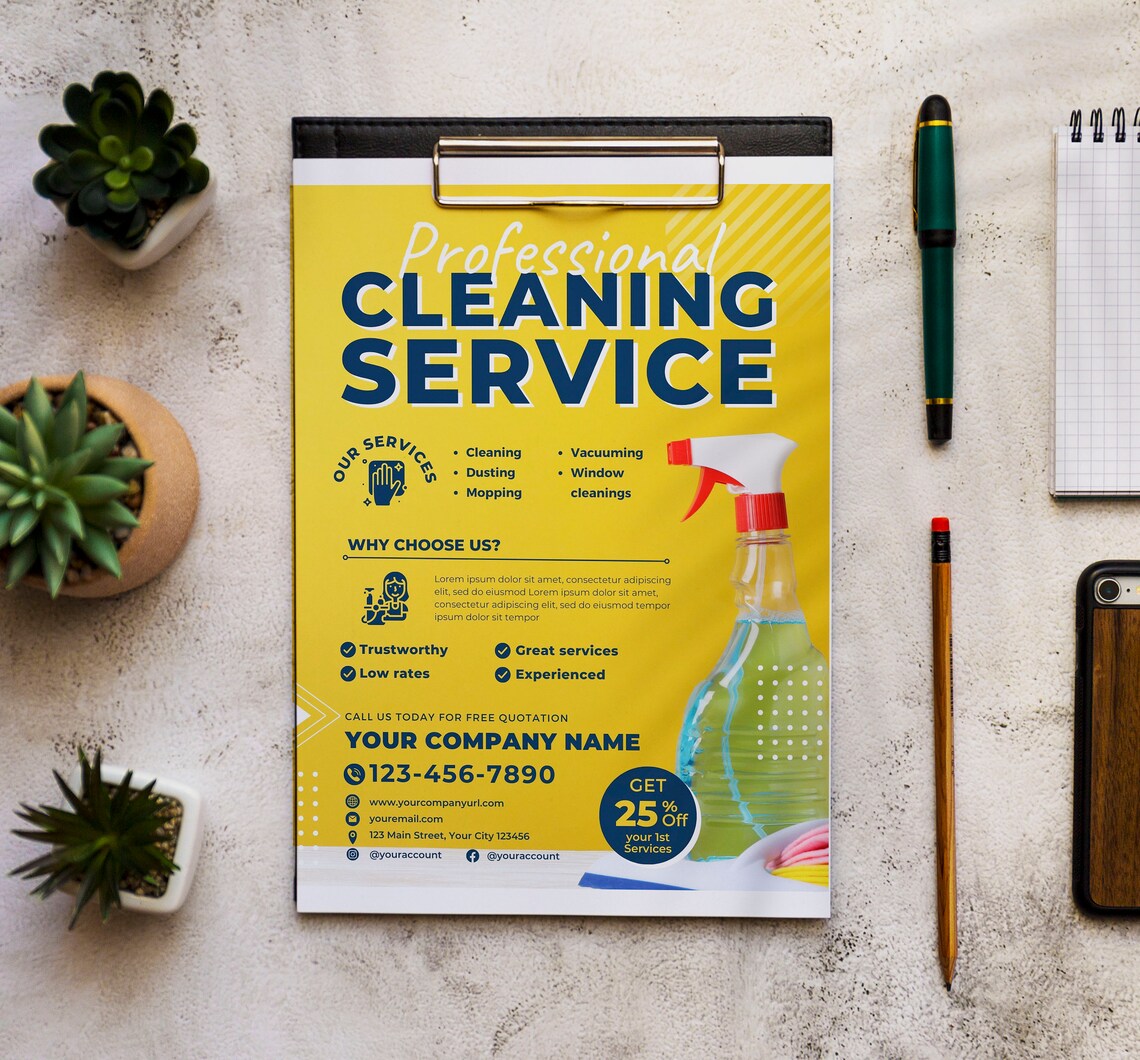 Professional Cleaning Service Flyer Template Canva US Etsy