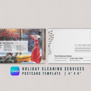 Plantilla de Postal de Servicios de Limpieza para Vacaciones | Canva | 4" x 6" | Descarga instantánea Empresa de limpieza
