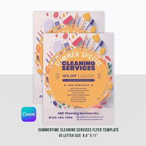 Folleto del servicio de limpieza de verano / Plantilla de volante imprimible de negocios limpios profesionales / Canva / Tamaño carta de EE. UU. / Descarga instantánea