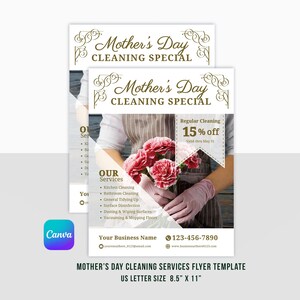 Folleto editable del servicio de limpieza del Día de la Madre / Plantilla imprimible de negocios limpios profesionales / Canva / Tamaño de carta de EE. UU. / Descarga instantánea