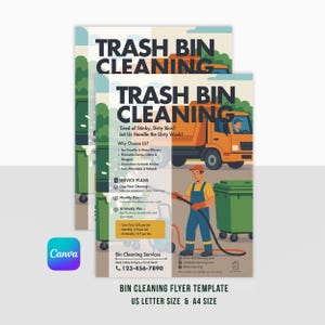Trash Bin Cleaning Flyer Template | Editable Canva Design for Trash Can Cleaning Service | Printable Marketing Flyer for Small Business