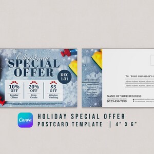 Modelo de cartão postal de oferta especial de Natal | Canva | 4" x 6" | Download instantâneo | Empresa de limpeza | Negócio limpo | Cartão de felicitações de Natal