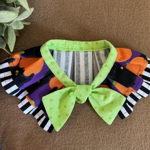 Halloween Black Cat Pumpkin Bandana, Purple, lime green, black and white stripe
