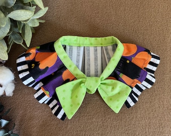 Halloween Black Cat Pumpkin Bandana, Purple, lime green, black and white stripe