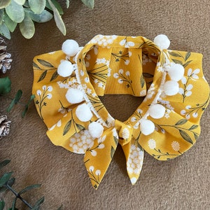 Yellow Pom Pom Bandana Cape, Dog Bandana, Floral Bandana, Dog Mom Gift, Dog Scarf, Pet Bandana, Cute dog accessories, Girl Dog