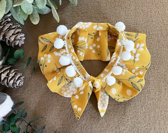 Yellow Pom Pom Bandana Cape, Dog Bandana, Floral Bandana, Dog Mom Gift, Dog Scarf, Pet Bandana, Cute dog accessories, Girl Dog