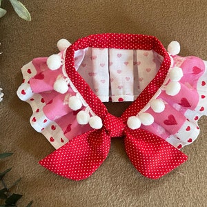 Valentines Day White Pom Pom Bandana, Pink, Hearts, Red, White, Large Dog, Dog Mom Gift, Cute dog accessories, Girl Dog, Small Dog