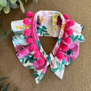 Summer Pink Flowers Pom Pom Bandana Cape, Dog Bandana, Flower bandana, Dog Mom Gift, Dog Scarf, Pet Bandana, Dog accessories, Girl Dog,