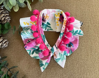 Summer Pink Flowers Pom Pom Bandana Cape, Dog Bandana, Flower bandana, Dog Mom Gift, Dog Scarf, Pet Bandana, Dog accessories, Girl Dog,