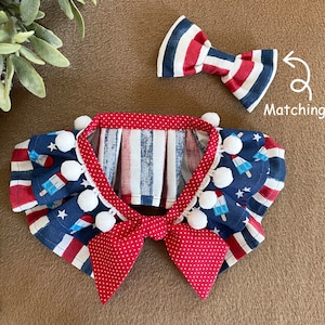 Patriotic July 4th Bandana, Collar, Bandana, Cape, Dog Mom Gift, Dog Scarf, Pet Bandana, Cute dog accessories, Girl Dog, Ruffle Bandanas